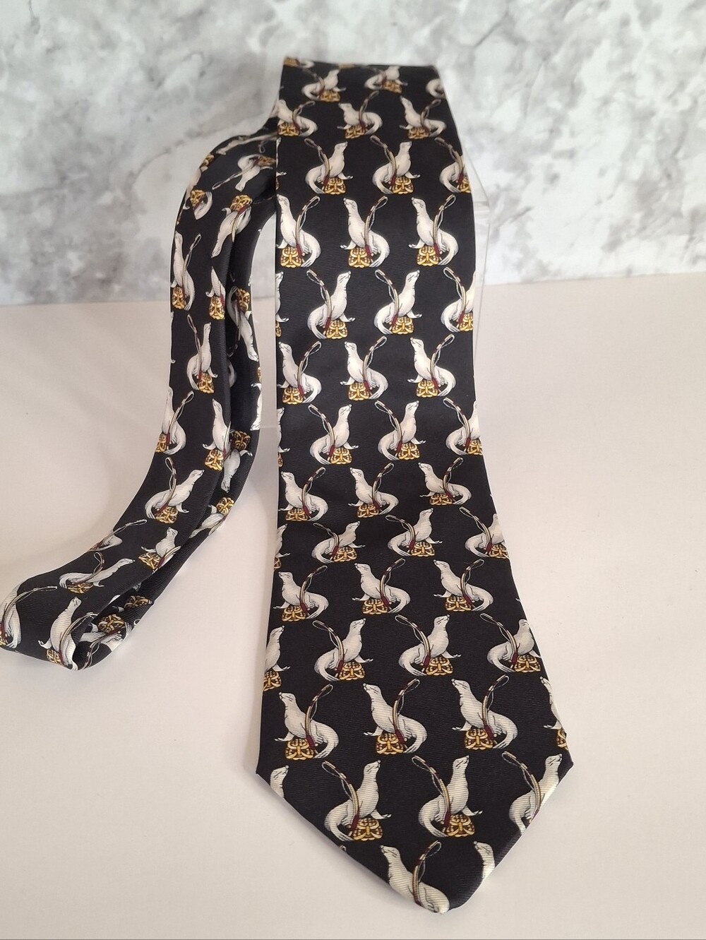 Brooks Brothers Makers Black Silk Tie Seal Fishing Pole Krill L:58” W:3.5” USA